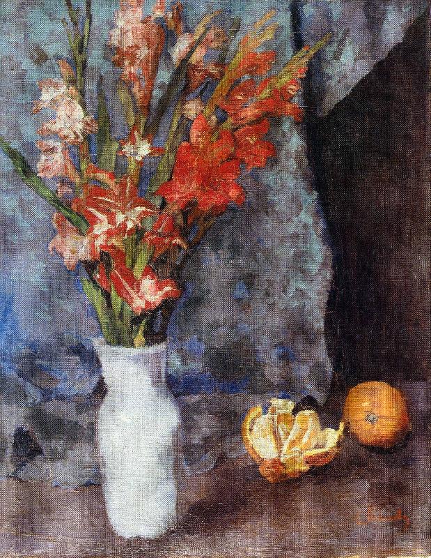 Carl Schuch Gladiolen und Apfelsinen oil painting image